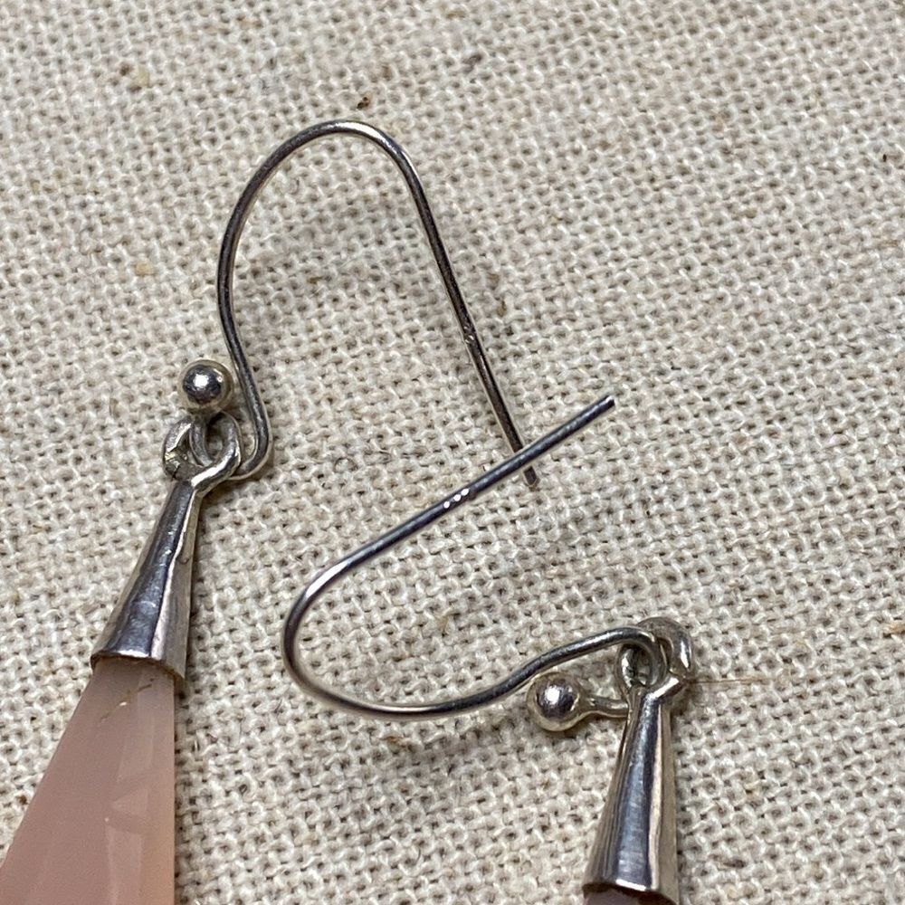 💛 Handmade Unique 925 Pink Chalcedony Drop Earrings - Picture 2 of 5